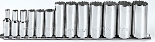 Proto J52112 - Deep Socket, 3/8in Drive, Fractional Sizes, Full Polish, 1/4in-1in, 12 Point, 13 Piece Set