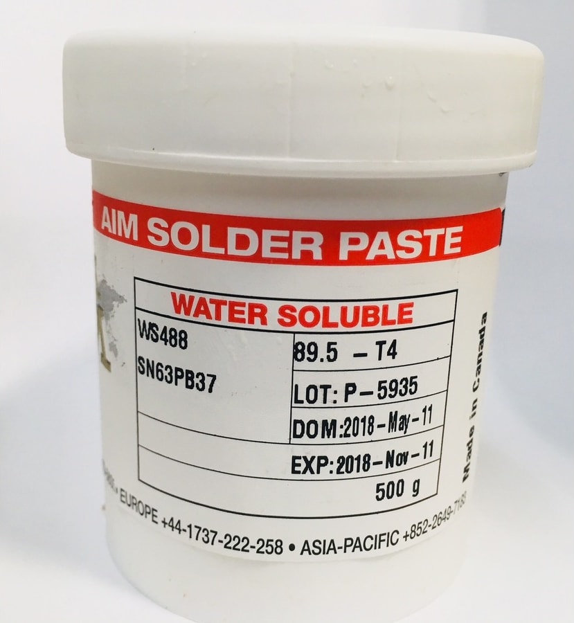 AIM Solder WS488 - Solder Paste, Water Soluble, Leaded, T4, Sn63Pb37, 500g Jar