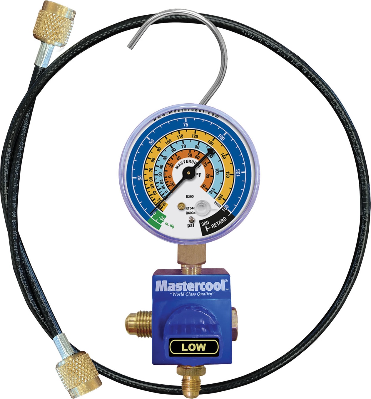 Mastercool 92518-53-1/4TP - R600a, R290, R134a Aluminum 1/4-inch Single Ball Valve Manifold with 18-inch Thermoplastic Capillary Hose