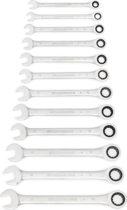 GEARWRENCH 9412 - Combination Wrench Set, Ratcheting, Box End, 12 Pieces, Metric, 8-19mm Sizes