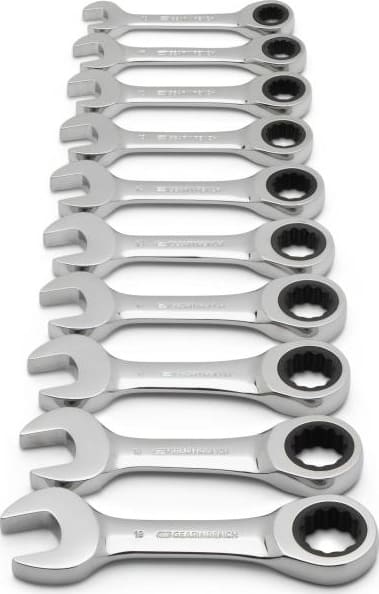 GEARWRENCH 9520D Ratcheting Combination Wrench Set, Metric, Stubby, 72-Tooth, 12 Point, 10 Pieces