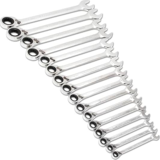 GEARWRENCH 9602N Combination Wrench Set, Ratcheting, Reversible, 12 Points, Metric, 16 Pieces
