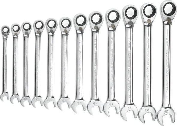 GEARWRENCH 9620N - Wrench Set, Ratcheting Combination, Reversible, 12 Pt, Metric, 72-Tooth, 12/Pcs
