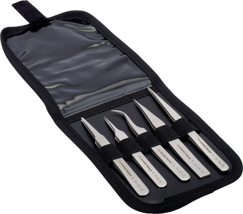 Lindstrom 9855 - Tweezers Set, 5 Piece, Wallet Included