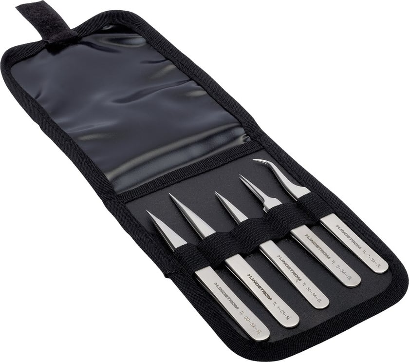 Lindstrom 9857 - Tweezers Set, 5 Piece, Wallet Included