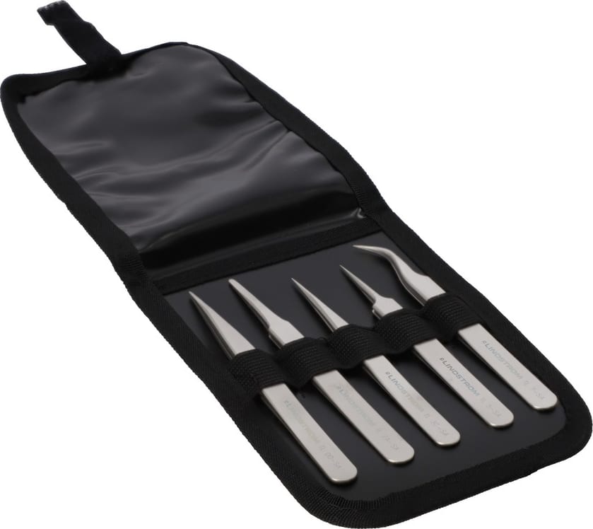 Lindstrom 9860 - Tweezers Set, High Precision, 5 Piece, Wallet Included