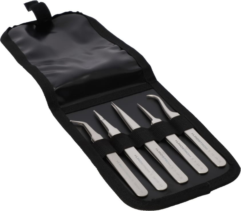 Lindstrom 9863 - Tweezers Set, SMD and Economy, 5 Piece, Wallet Included