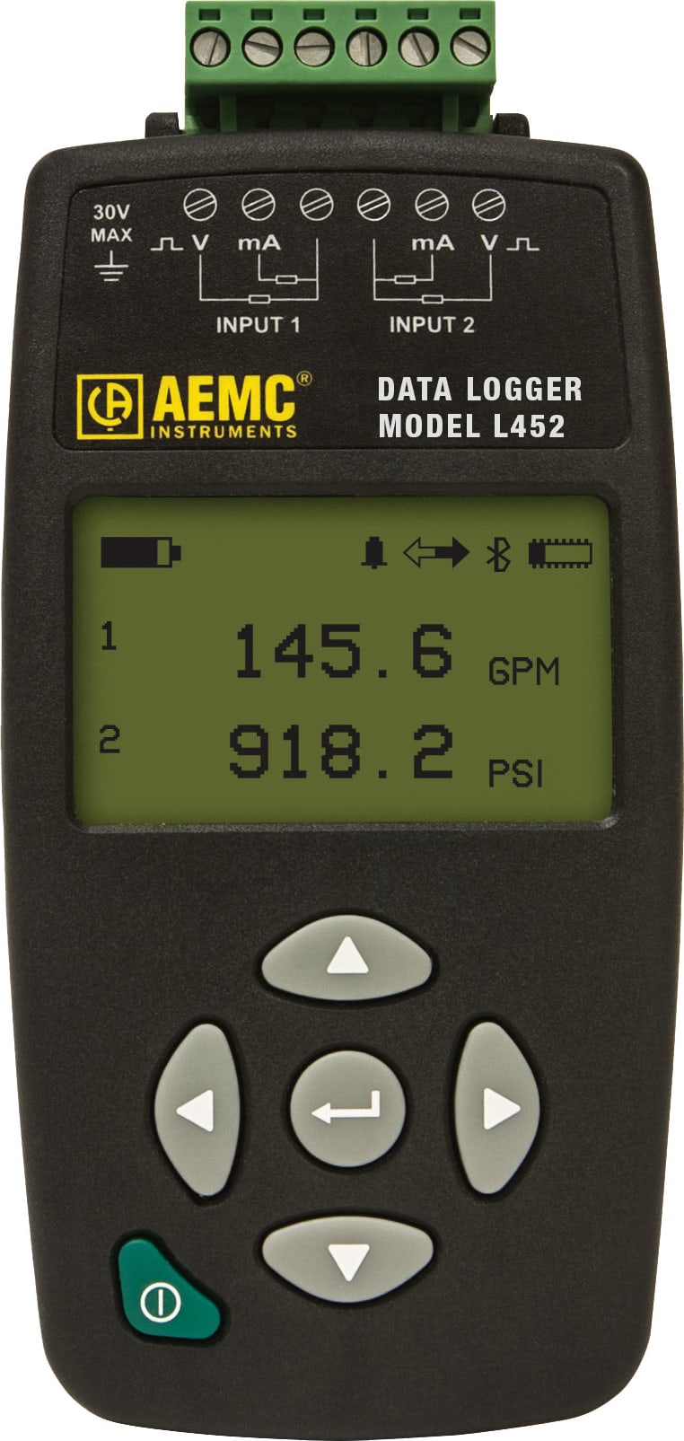 AEMC L452 - 2-Channel Data Logger (100mV/1v/10VDC) with LCD, Event and Pulse, DataView Software