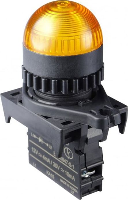 Autonics L2RR-L1YD - 22/25 mm Pilot Light, Yellow, Dome Head, LED 12-30VDC/AC