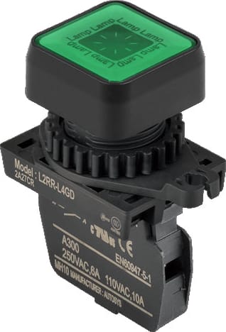 Autonics L2RR-L4GD - 22/25 mm Pilot Light, Square type, Non-Flush, Illuminated, Green, LED 12-24VDC/AC