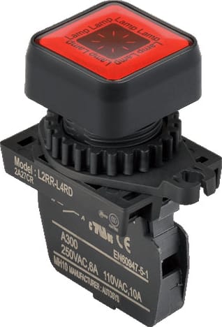 Autonics L2RR-L4RD - 22/25 mm Pilot Light, Square type, Non-Flush, Illuminated, Red, LED 12-24VDC/AC