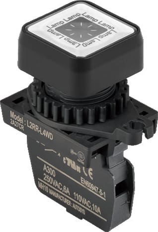Autonics L2RR-L4WD - 22/25 mm Pilot Light, Square type, Non-Flush, Illuminated, White, LED 12-24VDC/AC