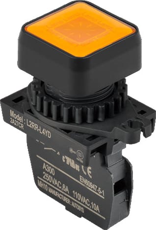 Autonics L2RR-L4YD - 22/25 mm Pilot Light, Square type, Non-Flush, Illuminated, Yellow, LED 12-24VDC/AC