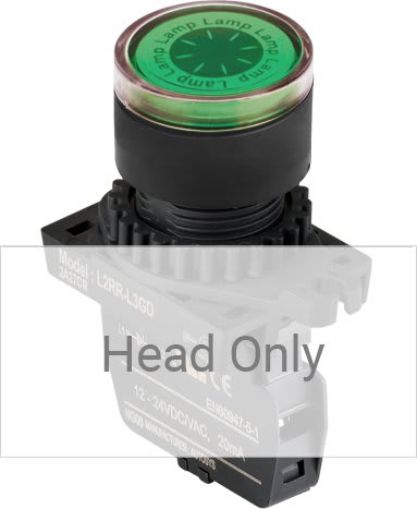 Autonics L2RR-L3G - 22/25 mm Pilot Light, reen, Flat Head, Requires LED Block SA-LAG, SA-LDG, SA-LAGM/SA-LDGM