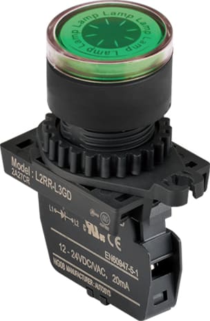 Autonics L2RR-L3GDM - 22/25 mm Pilot Light, Green, Flat Head, LED 12-24VDC/AC, Modular type contact block