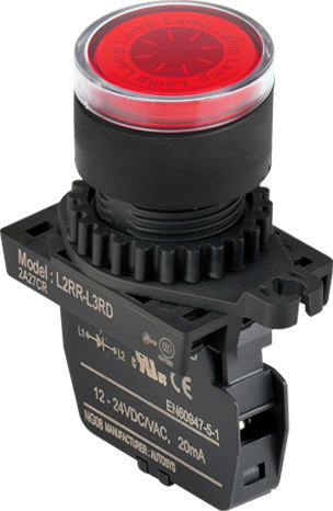 Autonics L2RR-L3RD - 22/25 mm Pilot Light, Red, Flat Head, LED 12-30VDC/AC, L2RR-L3R /w SA-LDR