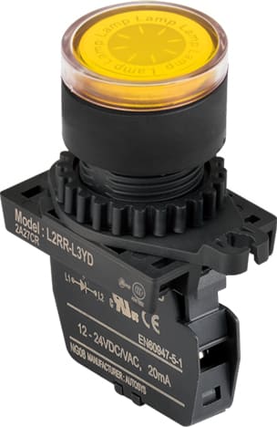 Autonics L2RR-L3YL - 22/25 mm Pilot Light, Yellow, Flat Head, LED 100-220VAC