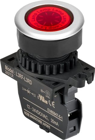 Autonics L3RF-L3RDM - 30 mm Pilot Light, Red, Flat Round Head, LED 12-30VDC/AC