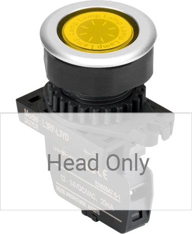 Autonics L3RF-L3Y - 30 mm Pilot Light, Yellow, Flat Round Head Only
