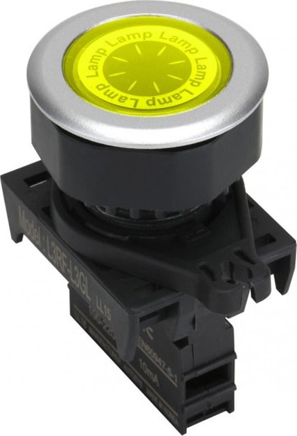 Autonics L3RF-L3YD - 30 mm Pilot Light, Yellow, Flat Head, LED 12-30VDC/AC