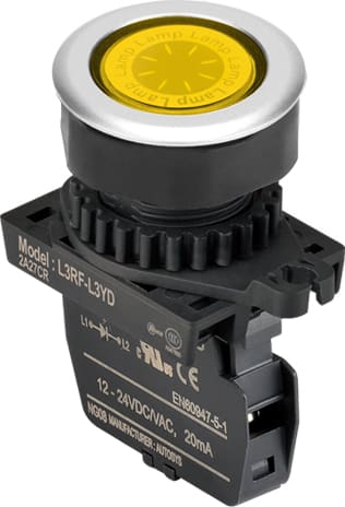 Autonics L3RF-L3YDM - 30 mm Pilot Light, Yellow, Flat Round Head, LED 12-30VDC/AC, Multi Stack