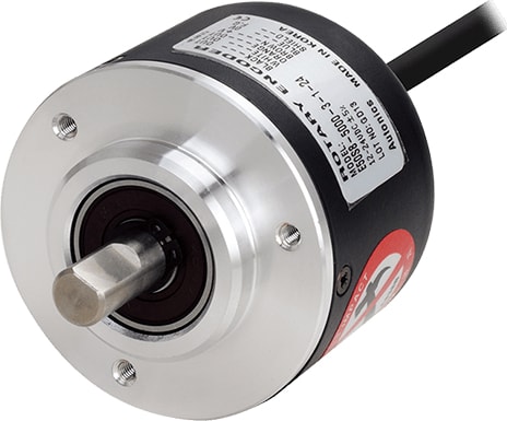 Autonics E50S8-1800-3-N-24 - Shaft Type Ø50mm Incremental Rotary Encoder, 1800 PPR, NPN Open Collector Output, 12-24VDC, Axial Cable Type