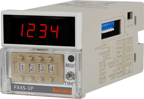Autonics FX4S-100/240VAC - Compact Digital Counter/Timer, 1/16 DIN, 4-Digit, LED, 1 Preset, Relay and PNP Output, 100-240 VAC