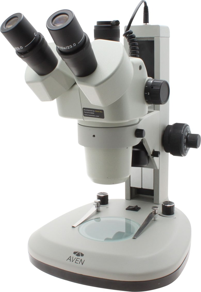 Aven Tools DSZV44-506 - DSZV-44 Trinocular Stereo Zoom Microscope (10x - 44x) On Track Stand w/Top & Bottom LEDs