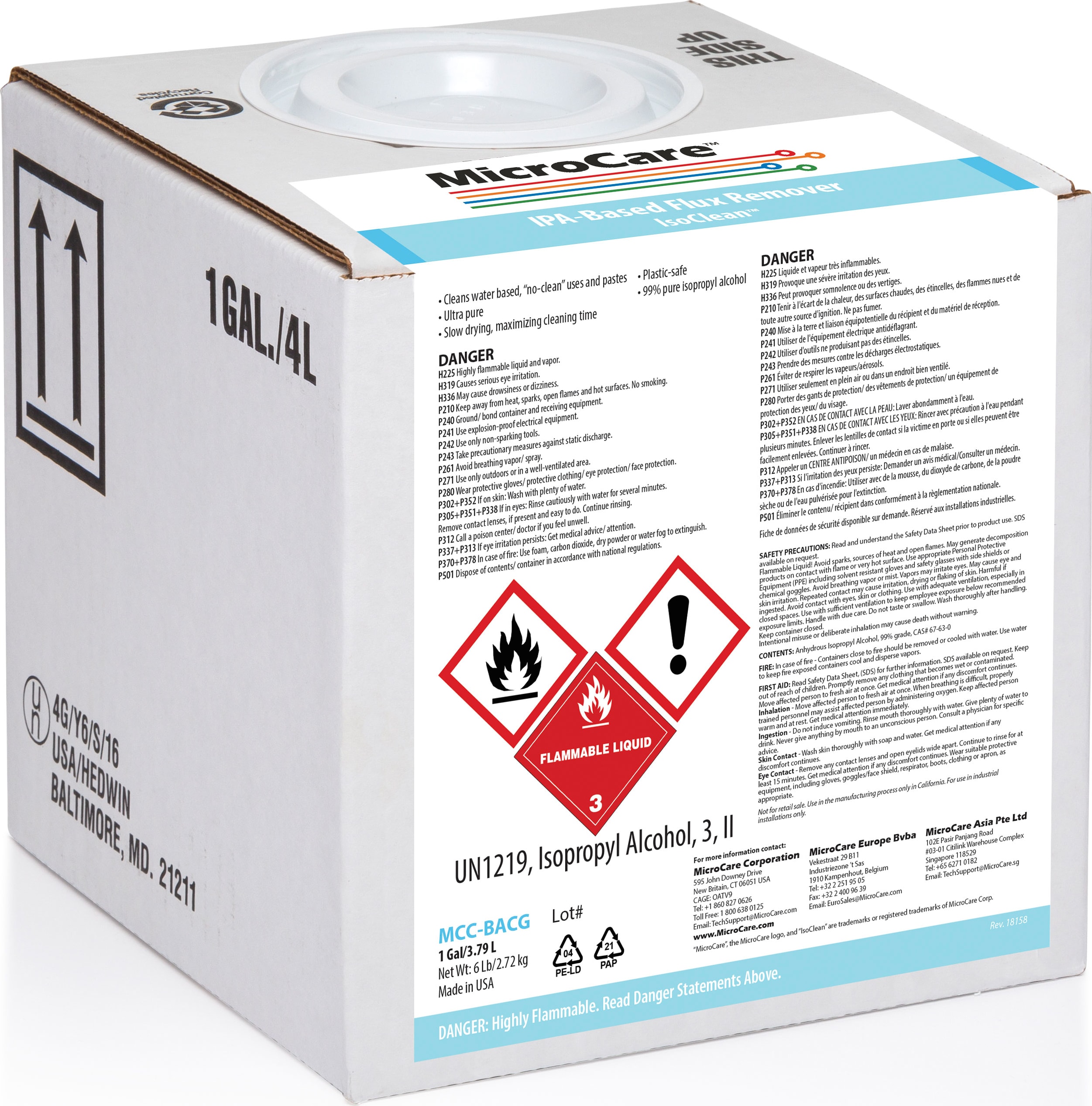 MicroCare MCC-BACG - IPA Flux Remover, IsoClean (Mini-Cube, 1 Gallon)