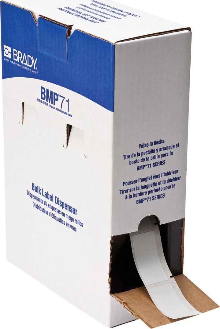 Brady BM-21-427 - Self-Laminating Vinyl Wrap Around Labels 2.5' H x 1' W, White/Clear, 1000/Roll