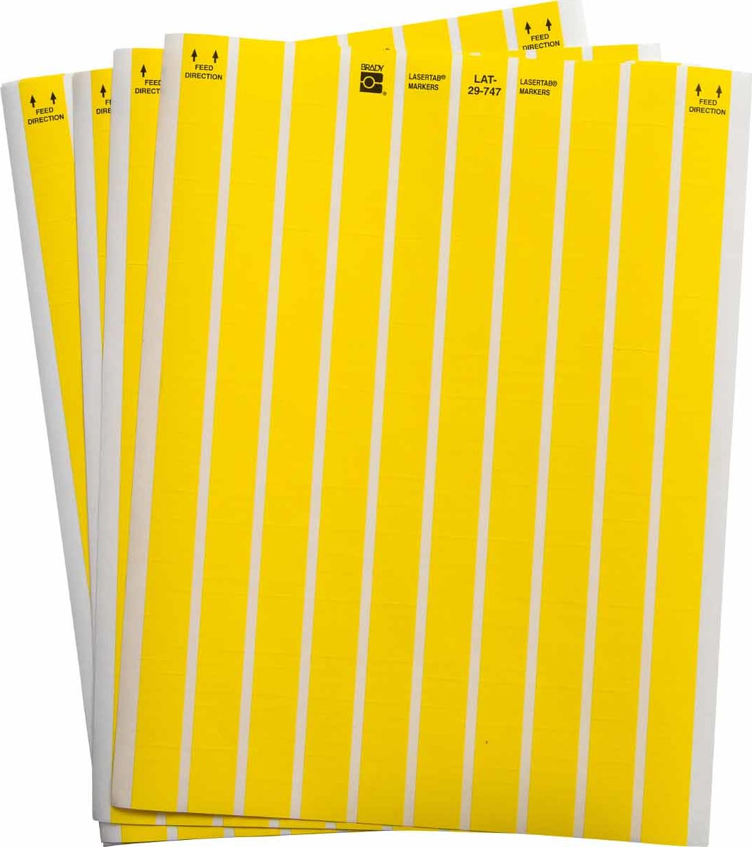 Brady LAT-29-747-10-YL - LaserTab Polyester Labels, 0.2' H x 0.65' W, Yellow, Pack of 21 Sheets