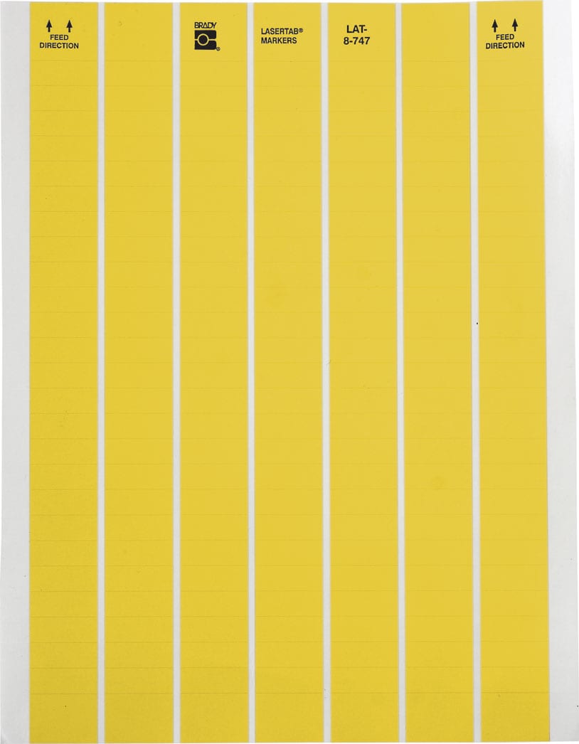 Brady LAT-8-747-10-YL - LaserTab Polyester Labels, 0.375' H x 1' W, Yellow, Pack of 66 Sheets