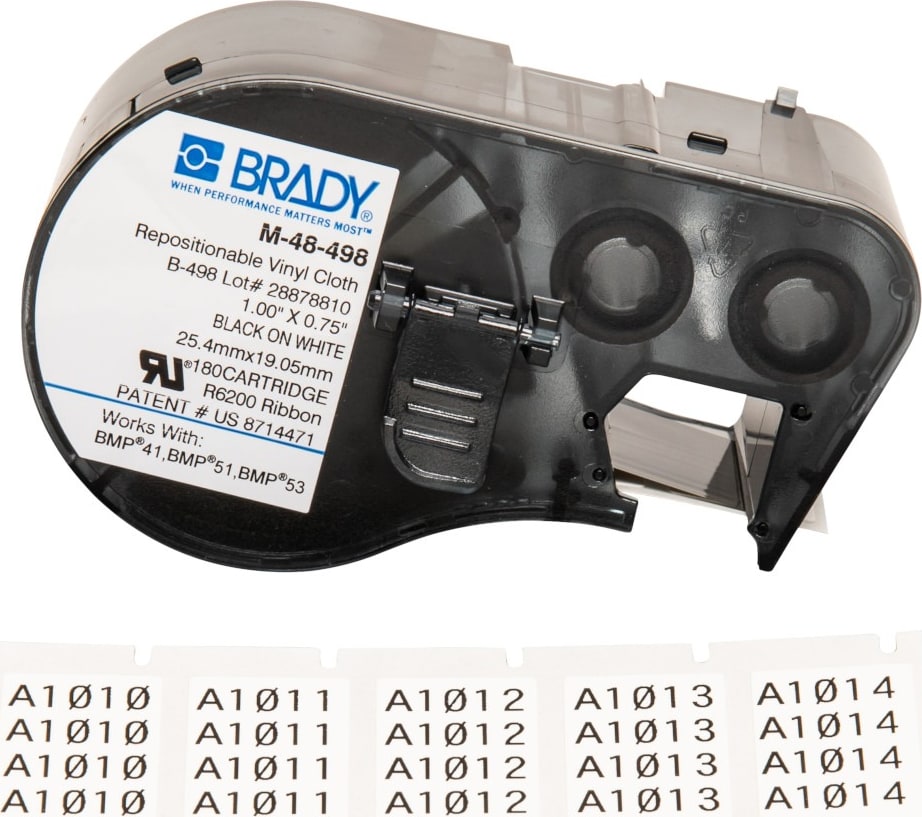 Brady M-48-498 - Repositionable Vinyl Cloth Wire & Cable Labels (Black on White)