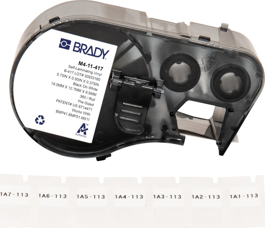Brady M4-11-417 - Vinyl Labels, Wrap Around, Self-Laminating, for BMP41 & M5 Printers, .75' H x .5' W