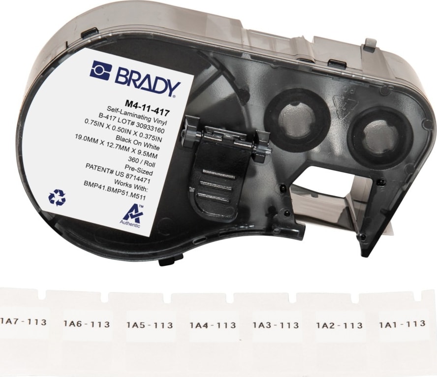 Brady M4-11-427 - Vinyl Labels, Wrap Around, BMP41 & M5 Printers, 0.75' H x 0.5' W, Black on White