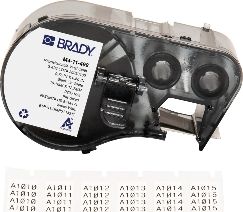 Brady M4-11-498 - Vinyl Cloth Labels, Repositionable, for BMP41 & M5 Printers, 0.5' H x 0.75' W