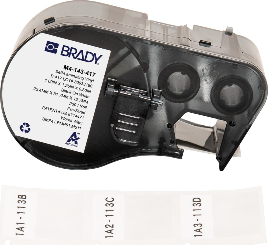Brady M4-143-417 - Vinyl Labels, Wrap Around, Self-Laminating, BMP41 & M5 Printers, 1.25' H x 1' W