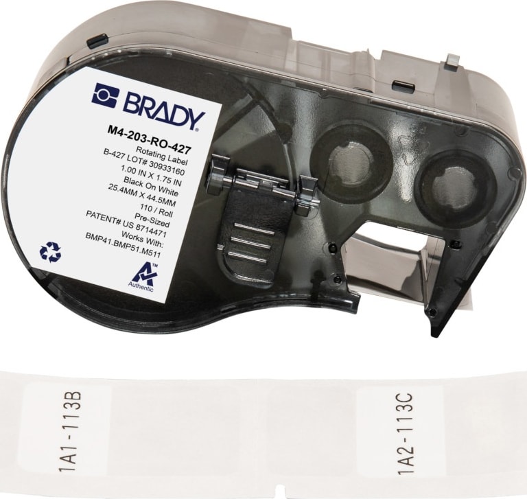 Brady M4-203-RO-427 - Vinyl Labels, Wrap Around, BMP41 & M5 Printers, 1.75' H x 1' W, Black on White