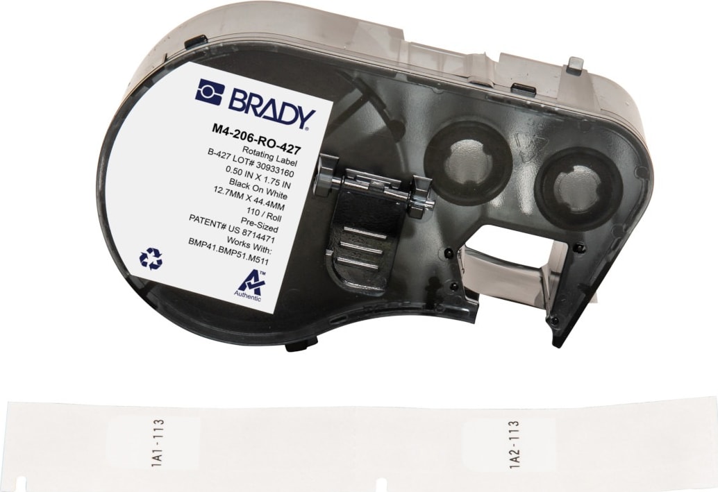 Brady M4-206-RO-427 - Vinyl Labels, Wrap Around, BMP41 & M5 Printers, 1.75' H x .5' W, Black on White