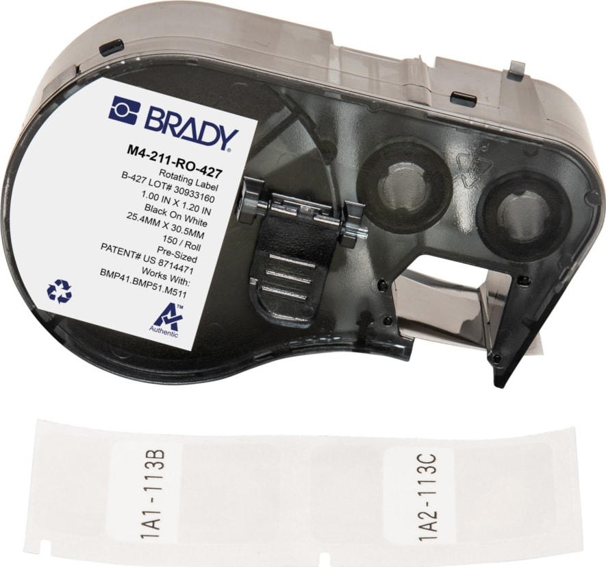 Brady M4-211-RO-427 - Vinyl Labels, Wrap Around, BMP41 & M5 Printers, 1.2' H x 1' W, Black on White