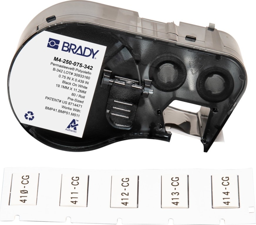 Brady M4-250-075-342 - Heat-Shrink Labels, for BMP41 & M5 Printers, 0.439x0.75' W, PermaSleeve Series