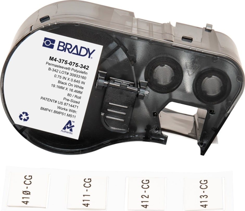 Brady M4-375-075-342 - Heat-Shrink Labels, for BMP41 & M5 Printers, 0.645x0.75' W, PermaSleeve Series