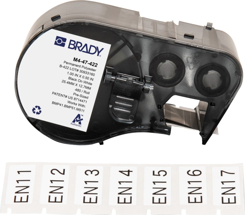 Brady M4-47-422 - Polyester Labels, for BMP41 & M5 Printers, 0.5' H x 1' W, Black on White