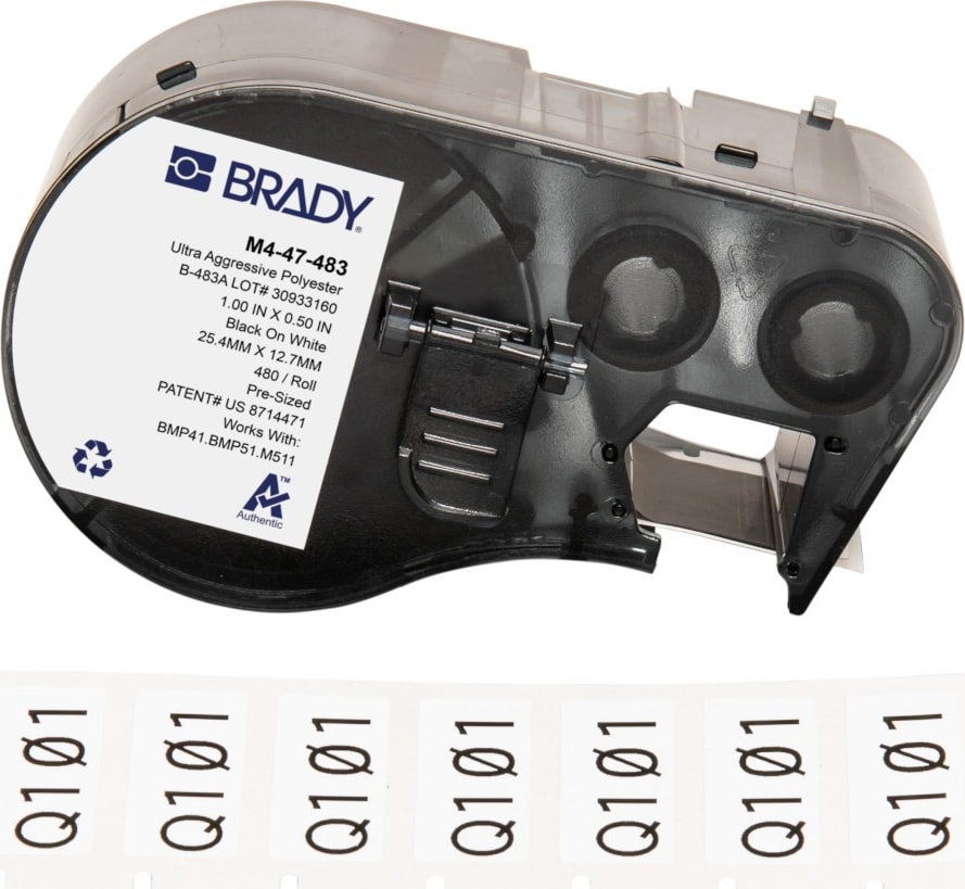 Brady M4-47-483 - Polyester Labels, for BMP41 and M5 Printers, 0.5' H x 1' W, Black on White