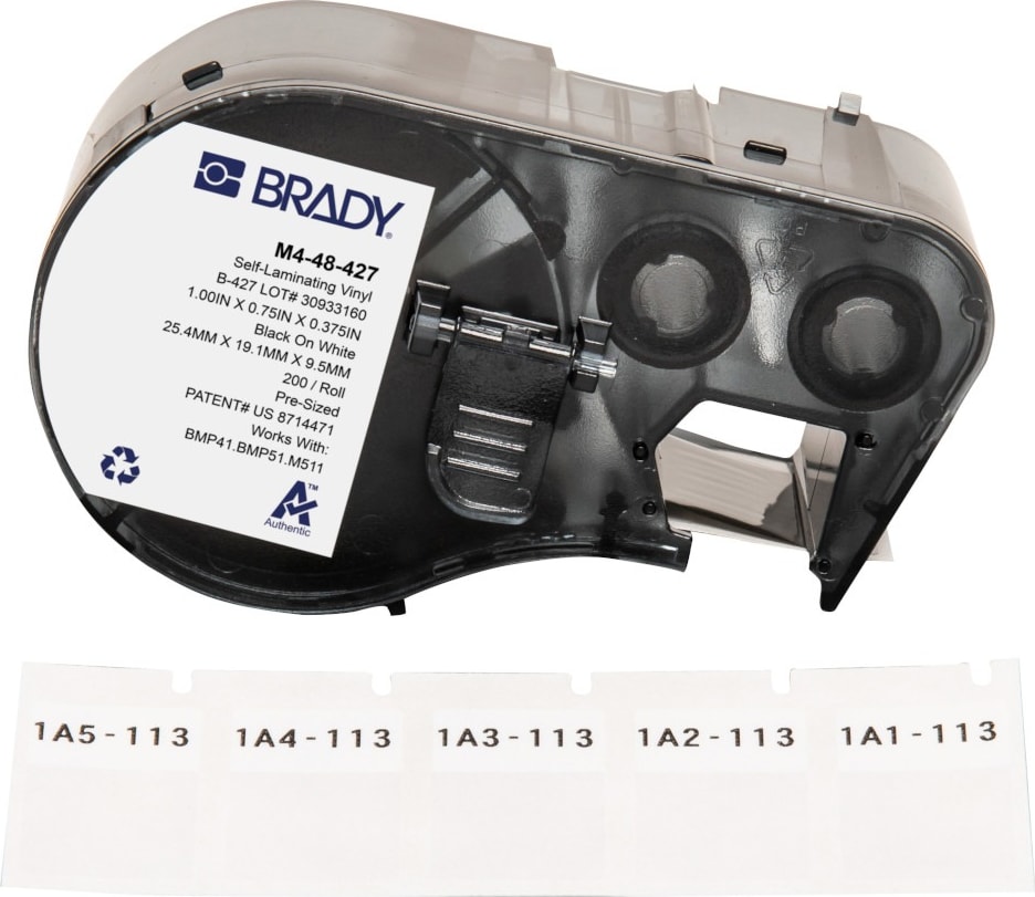 Brady M4-48-427 - Vinyl Labels, Wrap Around, for BMP41 & M5 Printers, 1' H x 0.75' W, Black on White