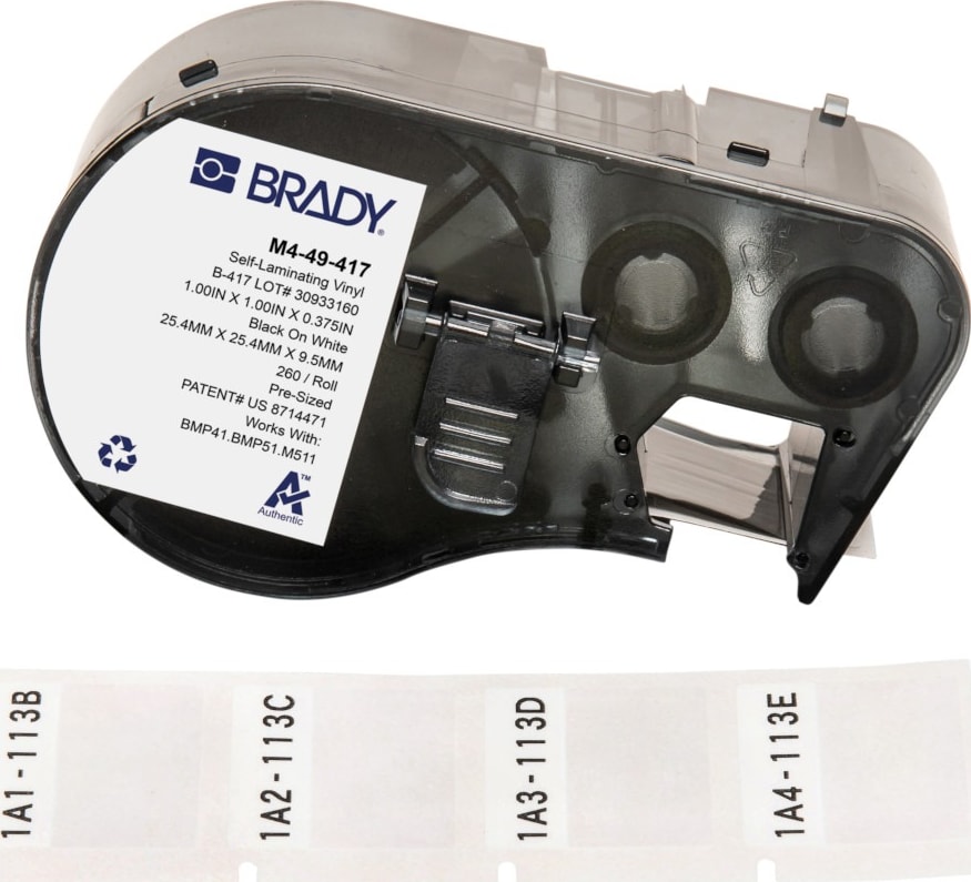 Brady M4-49-417 - Vinyl Labels, Wrap Around, Self-Laminating, for BMP41 & M5 Printers, 1' H x 1' W