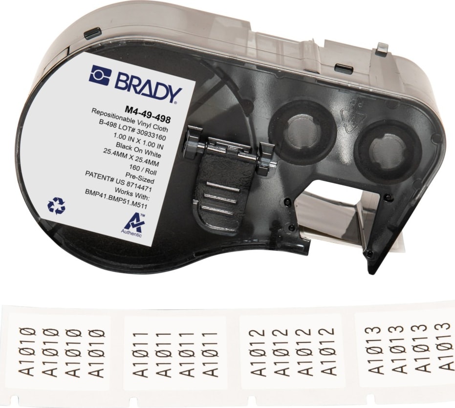 Brady M4-49-498 - Vinyl Cloth Labels, Repositionable, for BMP41 & M5 Printers, 1' H x 1' W