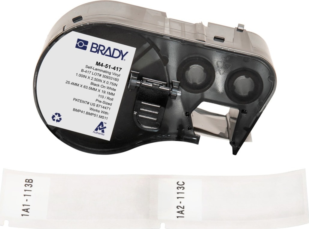 Brady M4-51-417 - Vinyl Labels, Wrap Around, Self-Laminating, for BMP41 & M5 Printers, 2.5' H x 1' W