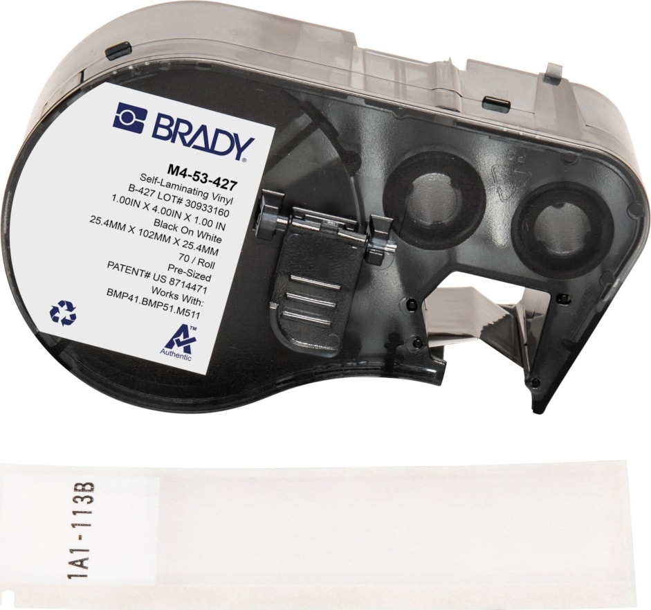 Brady M4-53-427 - Vinyl Wrap Around Labels w/ Ribbon for BMP41 & M5 Printers, 4' H x 1' W, Black on White