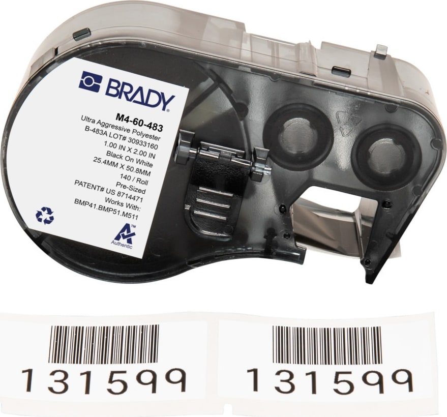 Brady M4-60-483 - Polyester Labels, for BMP41 and M5 Printers, 2' H x 1' W, Black on White